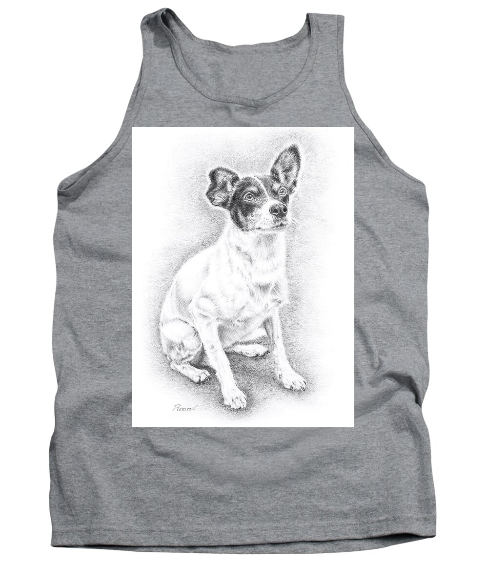 Pencil Drawing Tank Top featuring the drawing Jack Russell by Casey 'Remrov' Vormer