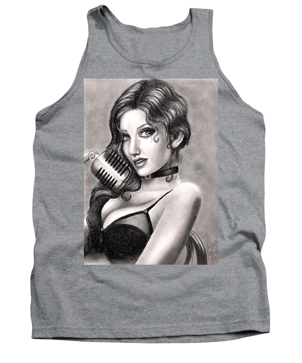 Woman Tank Top featuring the drawing Jazz Singer by Scarlett Royale