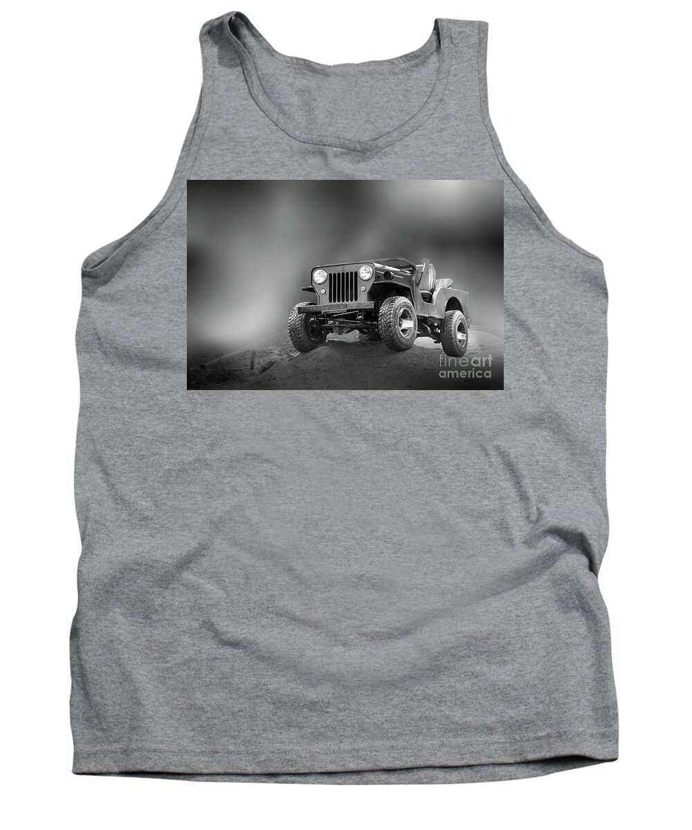 Vehicle Tank Top featuring the photograph Jeep BW by Charuhas Images