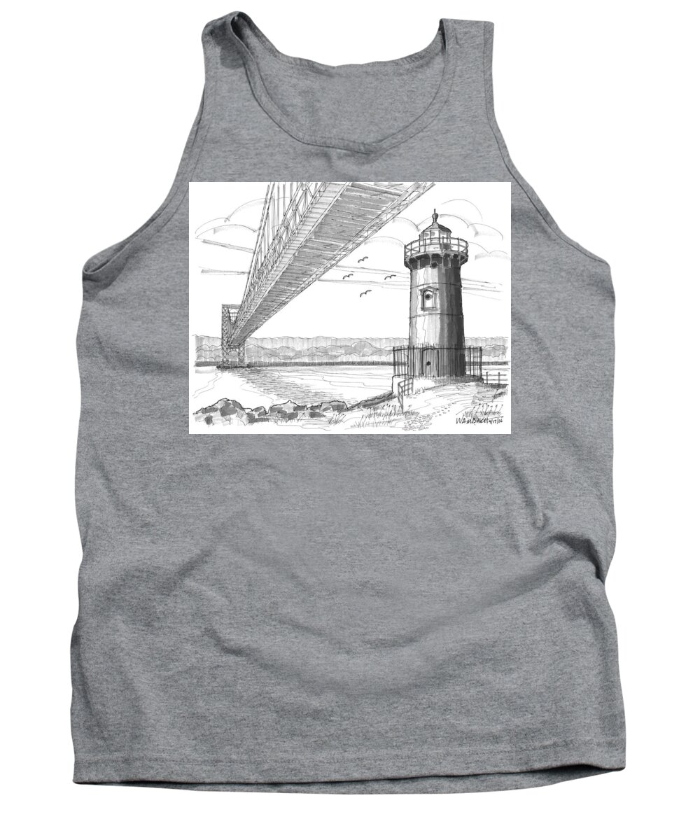 Landscape Tank Top featuring the drawing Jeffrey's Hook Lighthouse by Richard Wambach