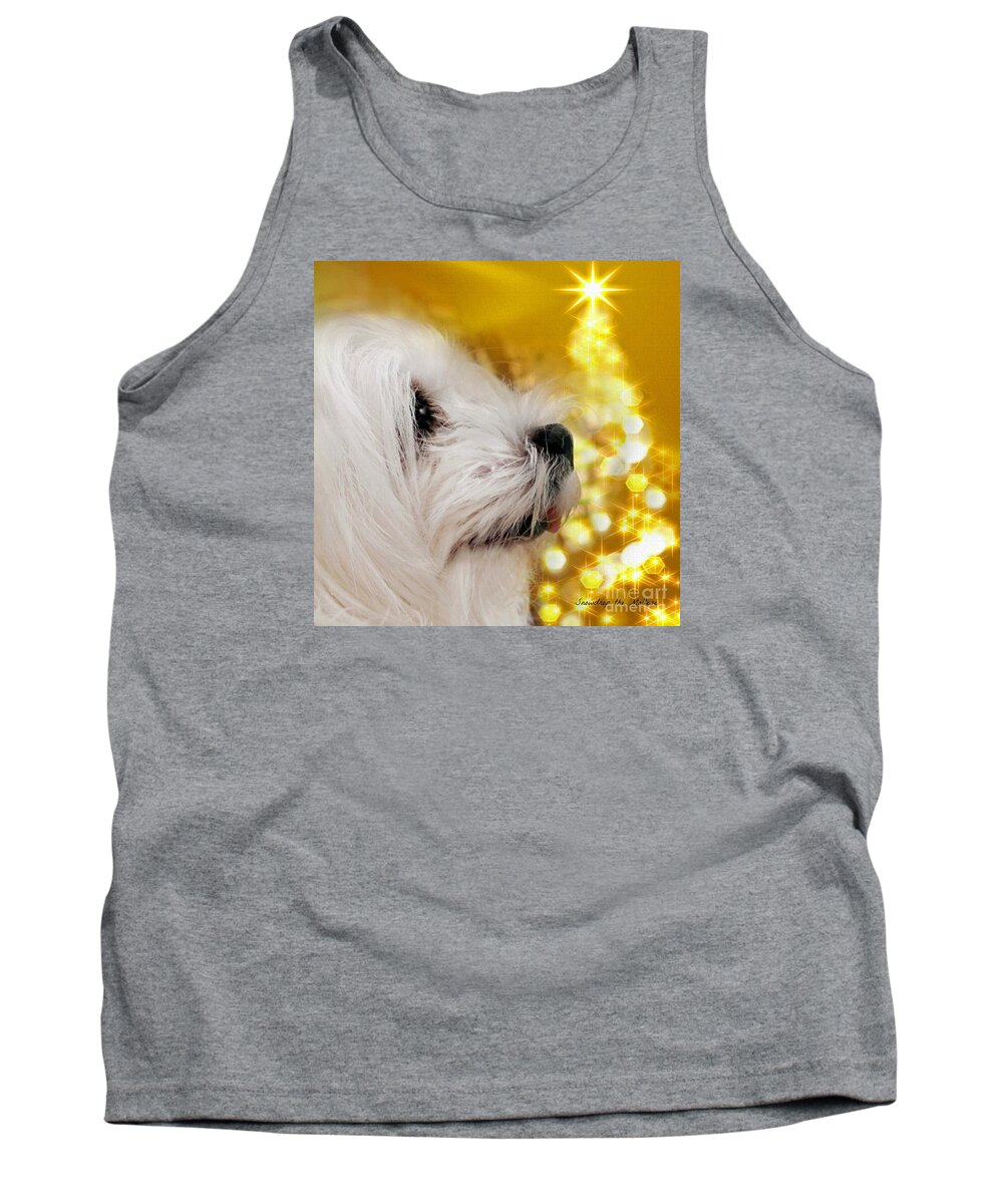 maltese Dog Christmas Tank Top featuring the mixed media Joy to the World by Morag Bates
