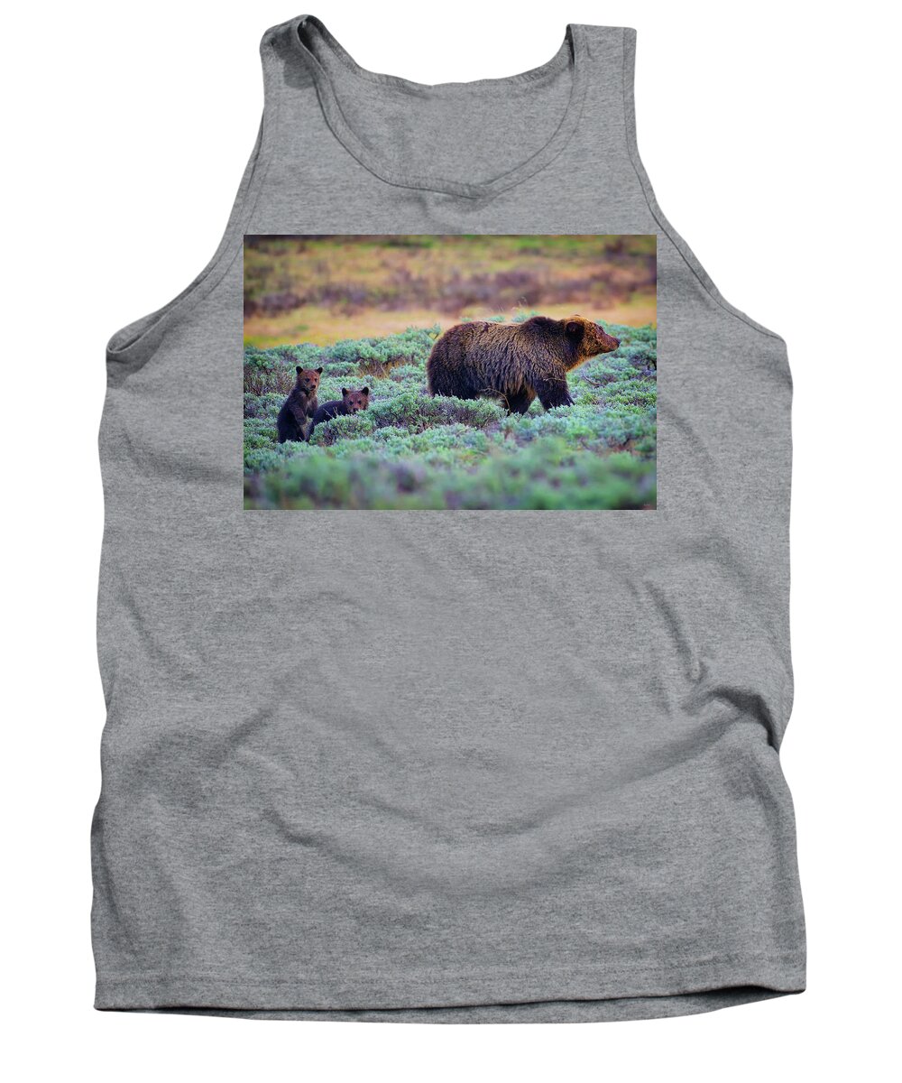 Grizzly Tank Top featuring the photograph Just Follow Mom by Greg Norrell