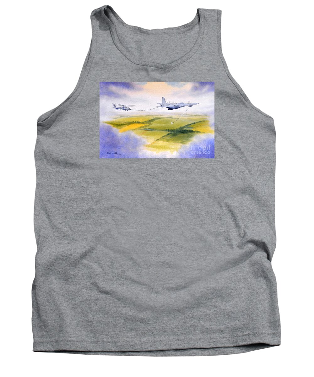 Kc 130 Tanker Aircraft Tank Top featuring the painting KC-130 Tanker Aircraft Refueling Pave Hawk by Bill Holkham