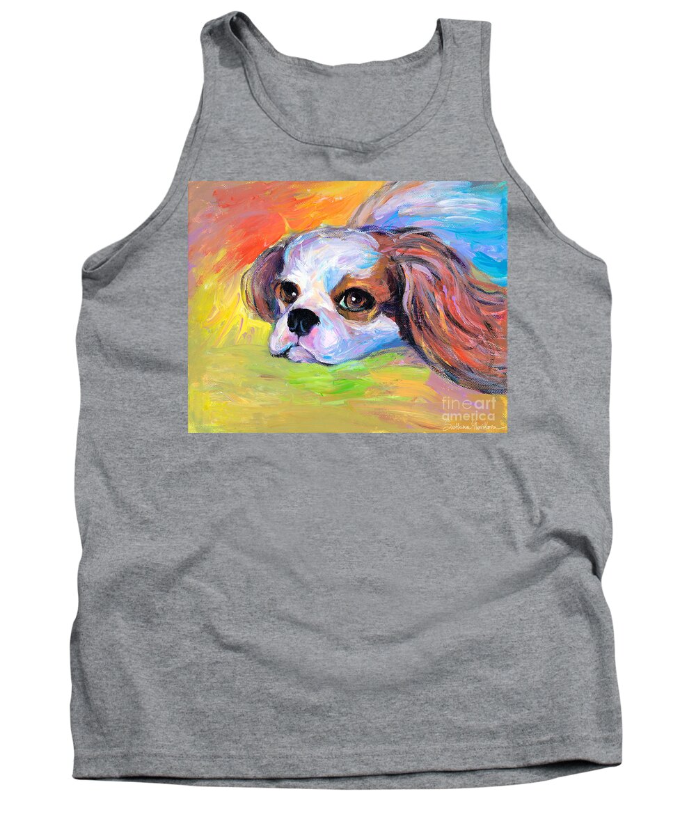 King Charles Cavalier Spaniel Dog Painting Prints Tank Top featuring the painting King Charles Cavalier Spaniel Dog painting by Svetlana Novikova