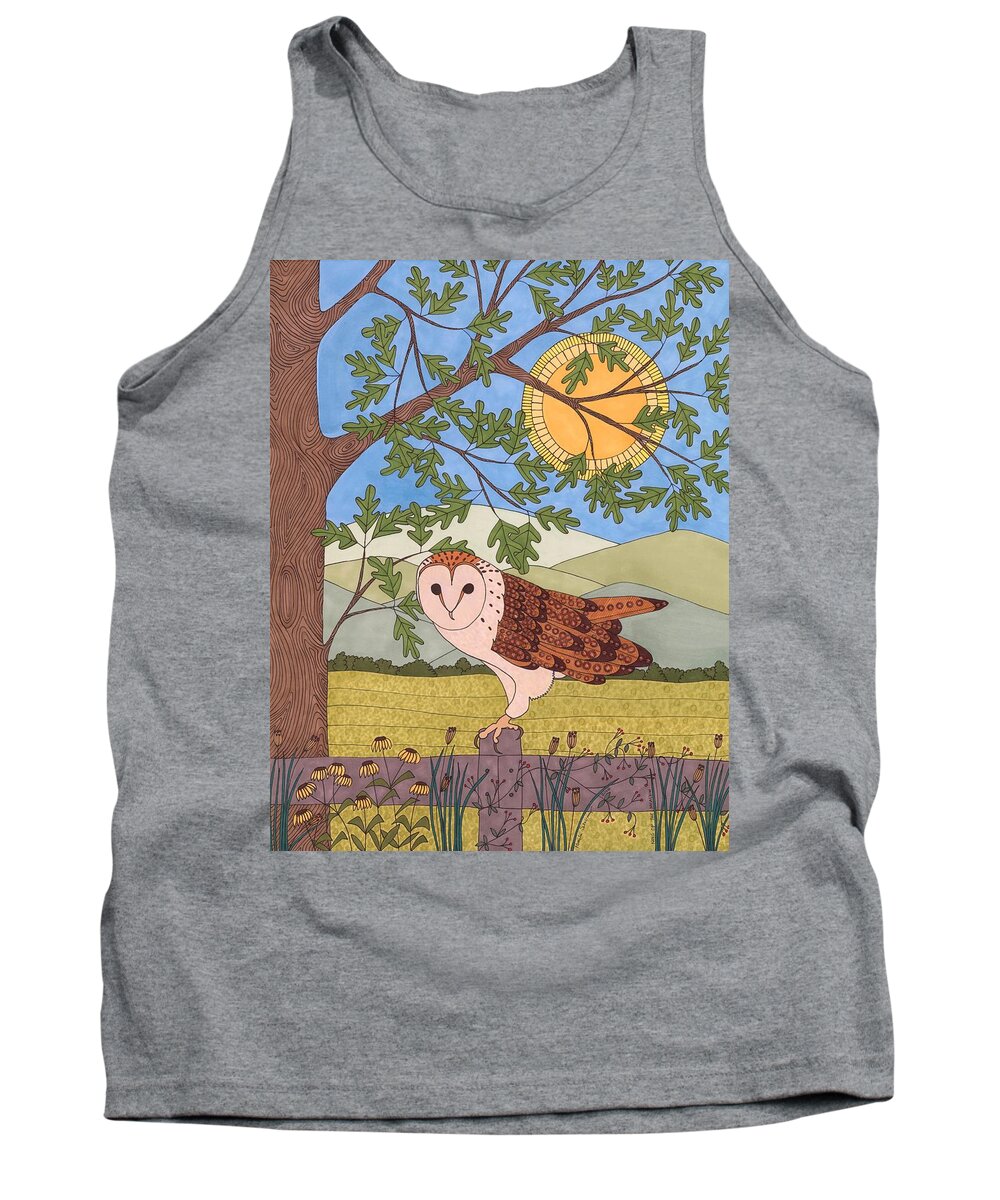 Owl Tank Top featuring the drawing King of the Meadow by Pamela Schiermeyer