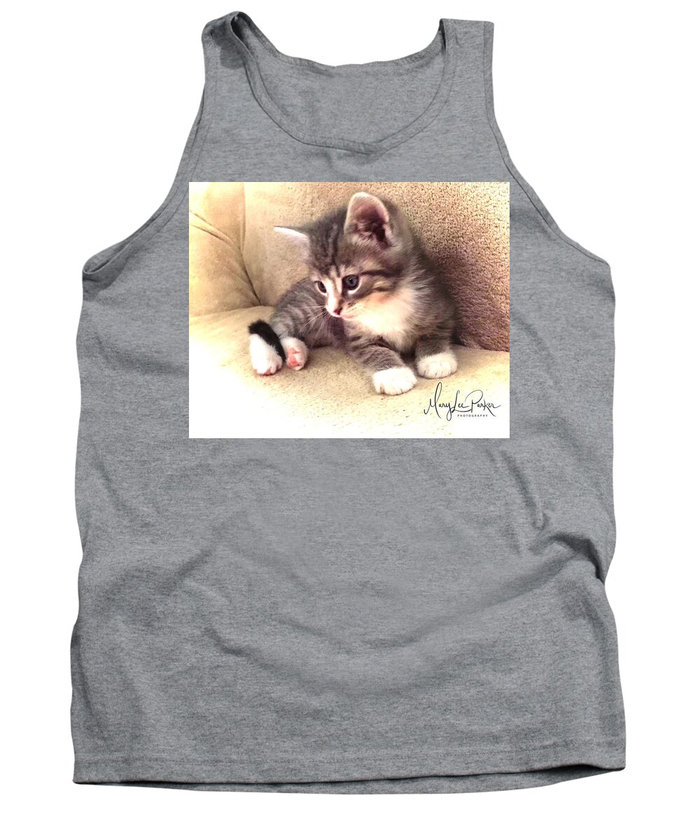 Photograph Tank Top featuring the photograph Kitten Deep In Thought by MaryLee Parker