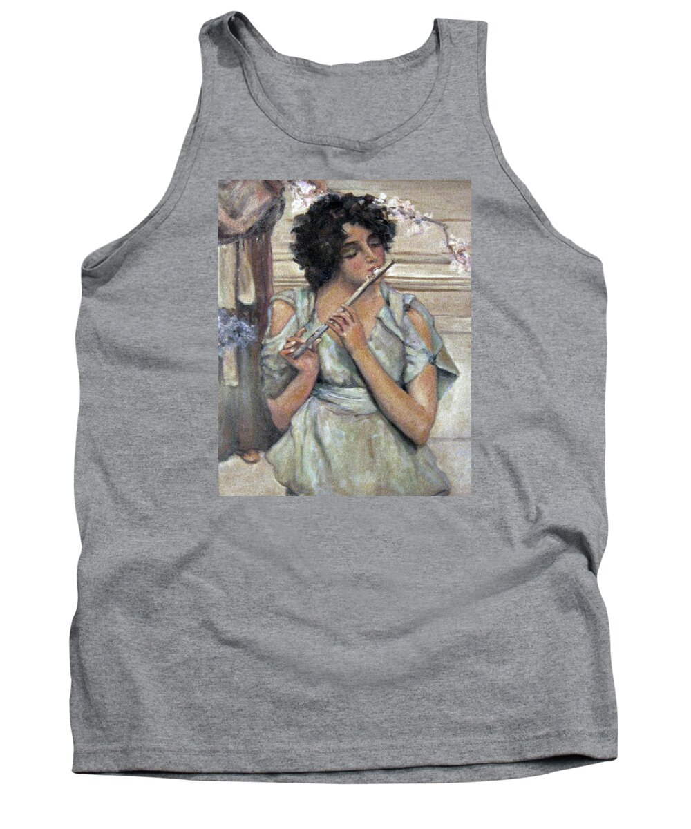 Girl Tank Top featuring the painting Lady Playing Flute by Donna Tucker