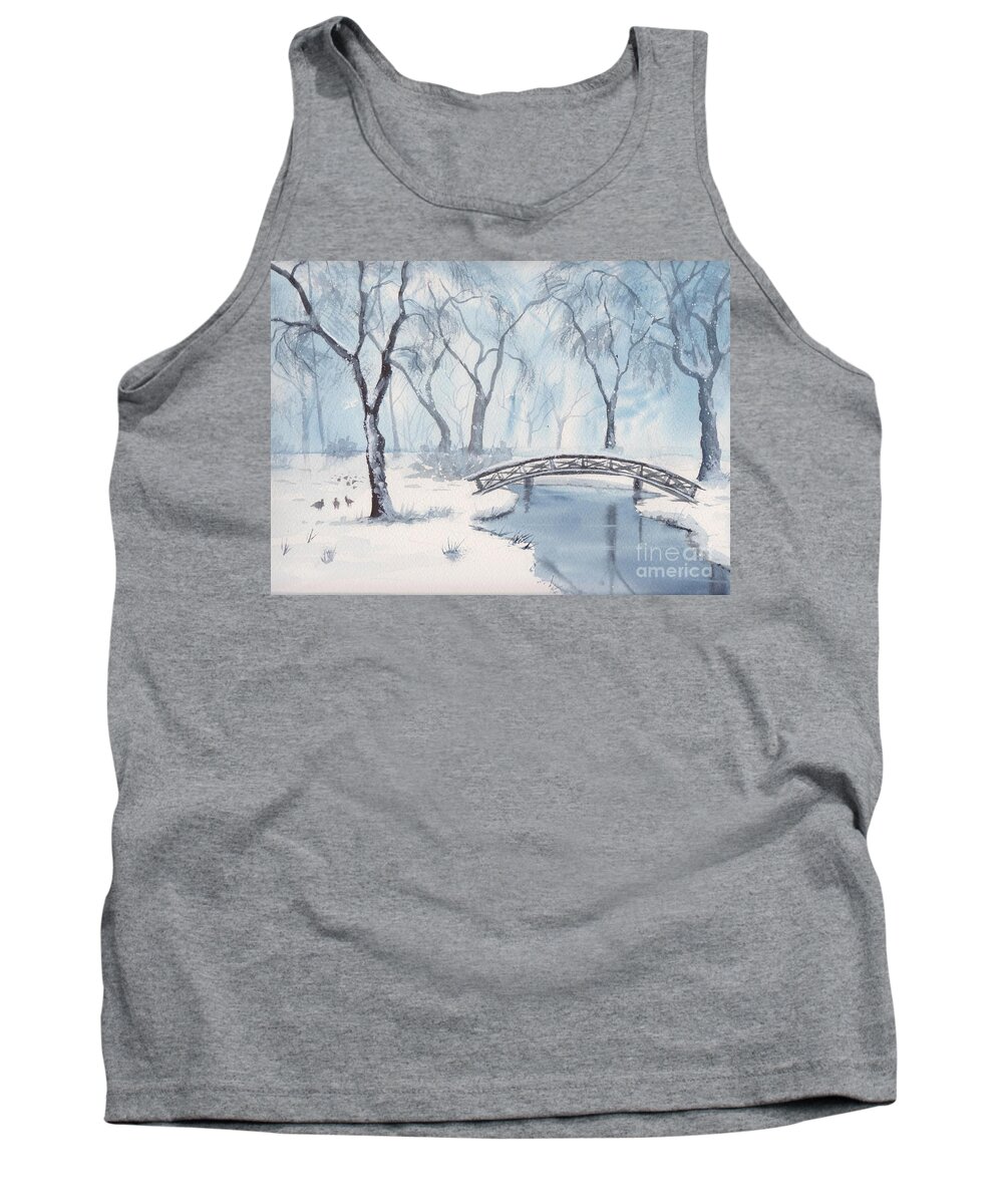 Lost Lagoon Tank Top featuring the painting Lagoon Under Snow by Watercolor Meditations