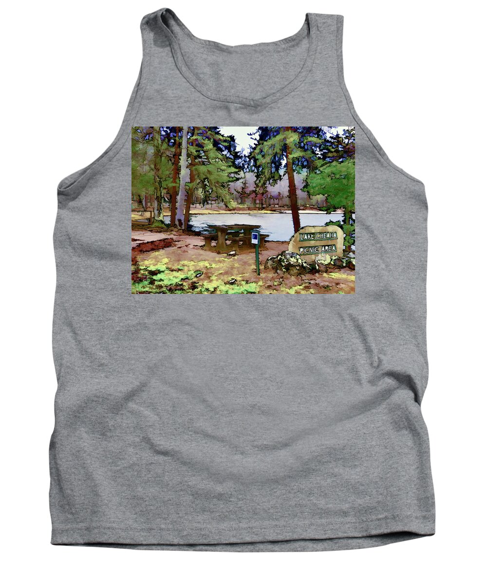 Cheaha Lake Tank Top featuring the painting Lake Cheaha by Jeelan Clark
