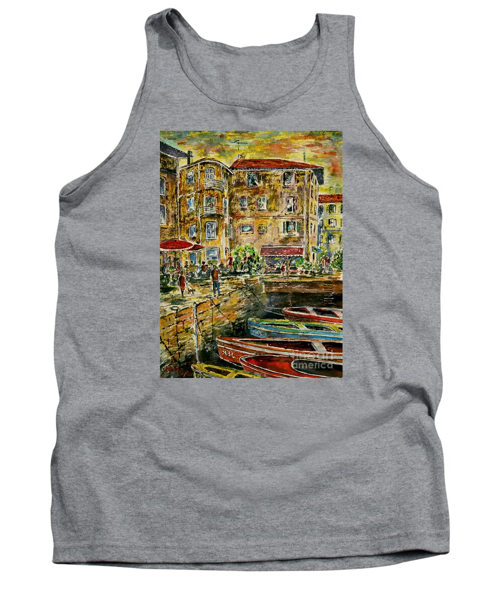 Watercolour Tank Top featuring the painting Land and water and people therebetween by Almo M