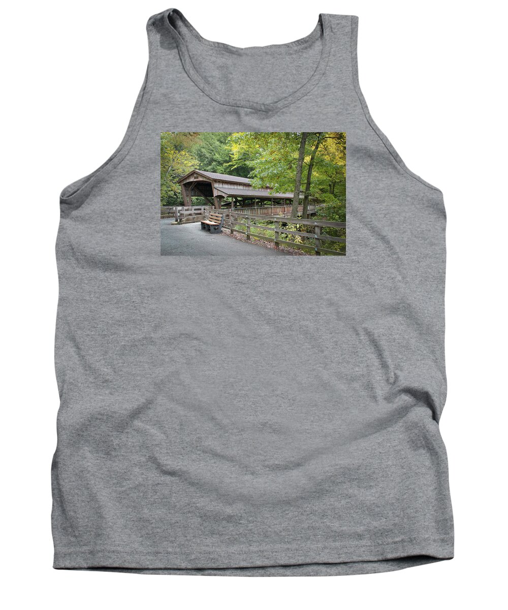America Tank Top featuring the photograph Lanterman's Mill Covered Bridge by Jack R Perry