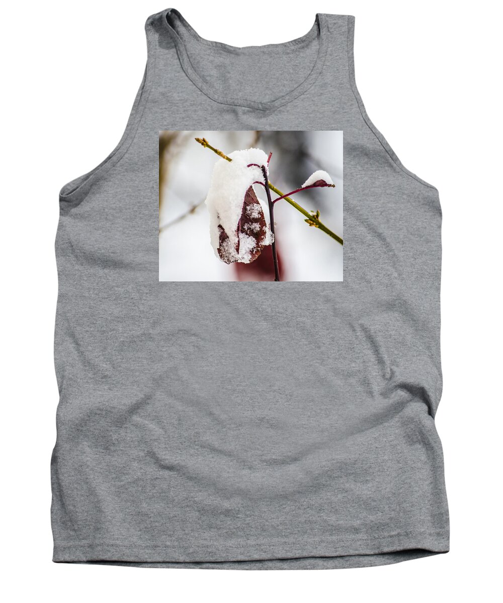 Snow Tank Top featuring the photograph Last of the Autumn Red by Deborah Smolinske