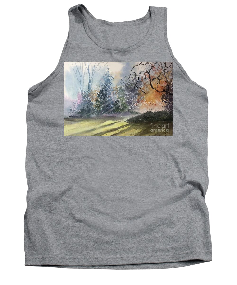 Late Summer Meadow Bathed In Sunlight Tank Top featuring the painting Late Summer by Watercolor Meditations