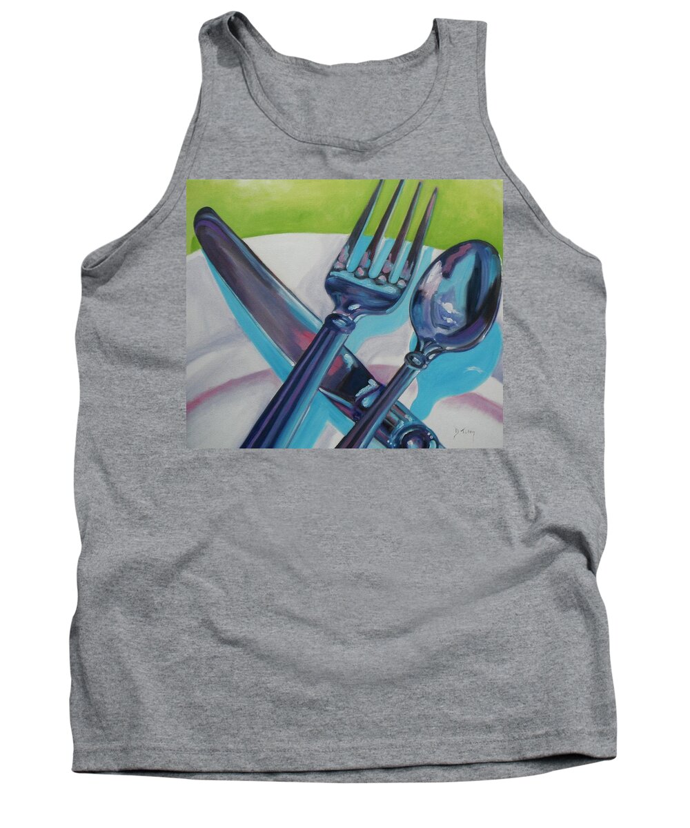 Fork Tank Top featuring the painting Let's Eat by Donna Tuten