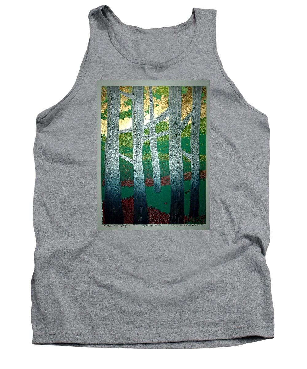 Landscape Tank Top featuring the mixed media Light between the trees. by Jarle Rosseland
