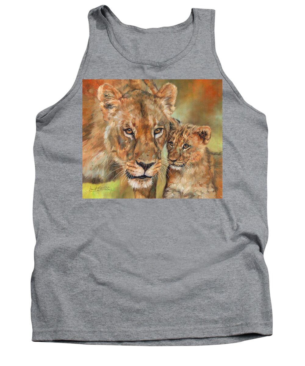 Lion Tank Top featuring the painting Lioness and Cub by David Stribbling