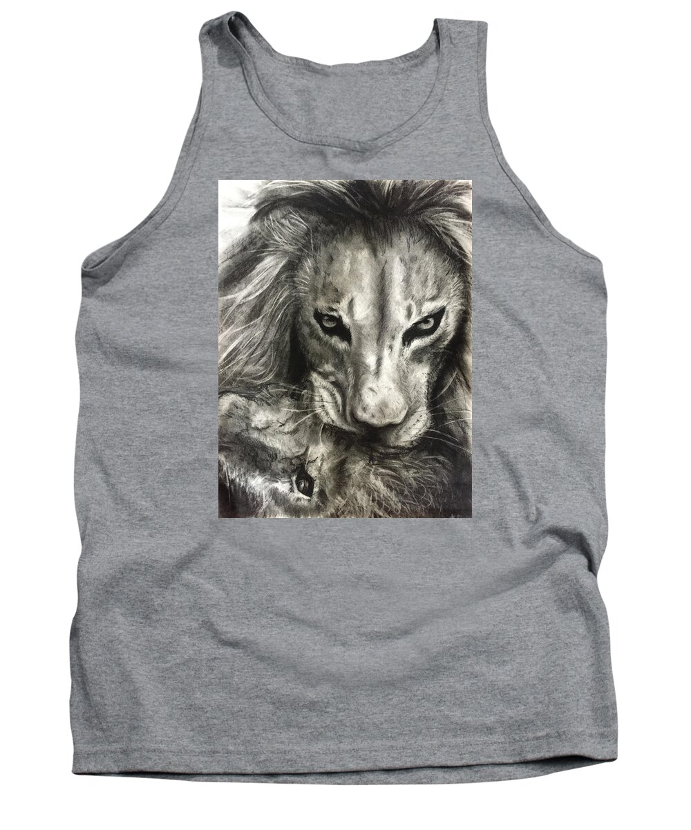 Lion Tank Top featuring the drawing Lion's World by Michelle Pier