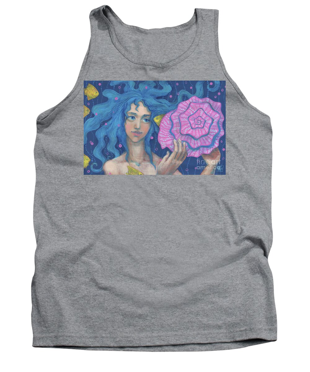 Mermaid Tank Top featuring the painting Listening to the Sea by Julia Khoroshikh