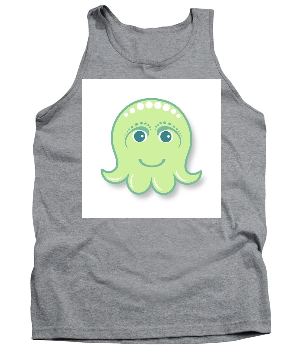 Little Octopus Tank Top featuring the digital art Little cute green octopus by Ainnion