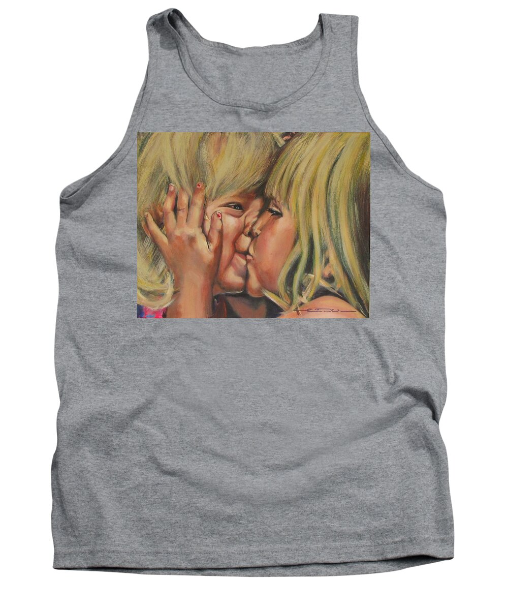 My Oldest Giving My Youngest A Big Smooch! Tank Top featuring the painting Little Sister by Eric Dee