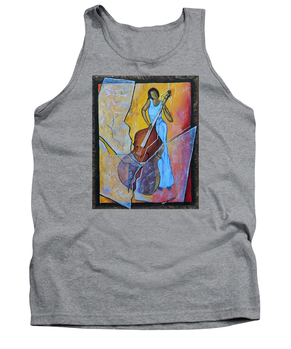 Bass Cello Tank Top featuring the painting Live Performance by Arthur Covington