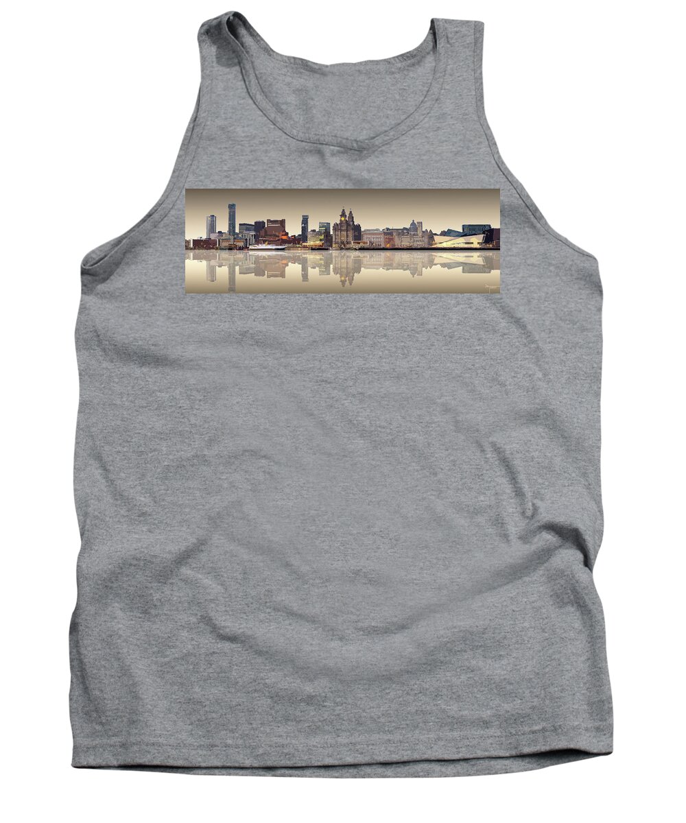 Liverpool Quayside Reflection Arty Tank Top featuring the digital art Liverpool Quayside Reflection Arty by Joe Tamassy
