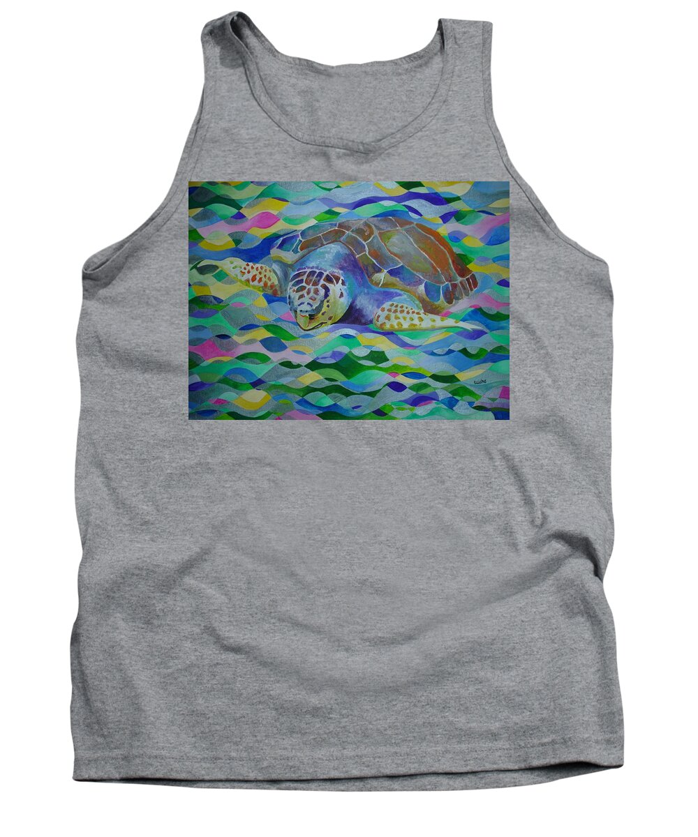 World Turtle Day Tank Top featuring the painting Loggerhead Turtle by Taiche Acrylic Art