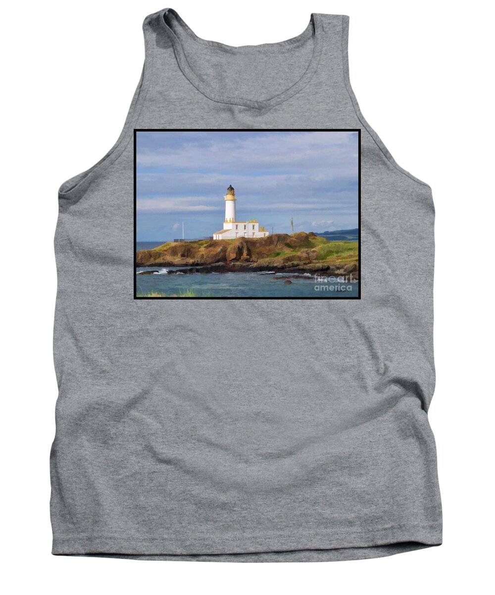 Lighthouse Tank Top featuring the photograph Lone Lighthouse in Turnberry Scotland by Roberta Byram