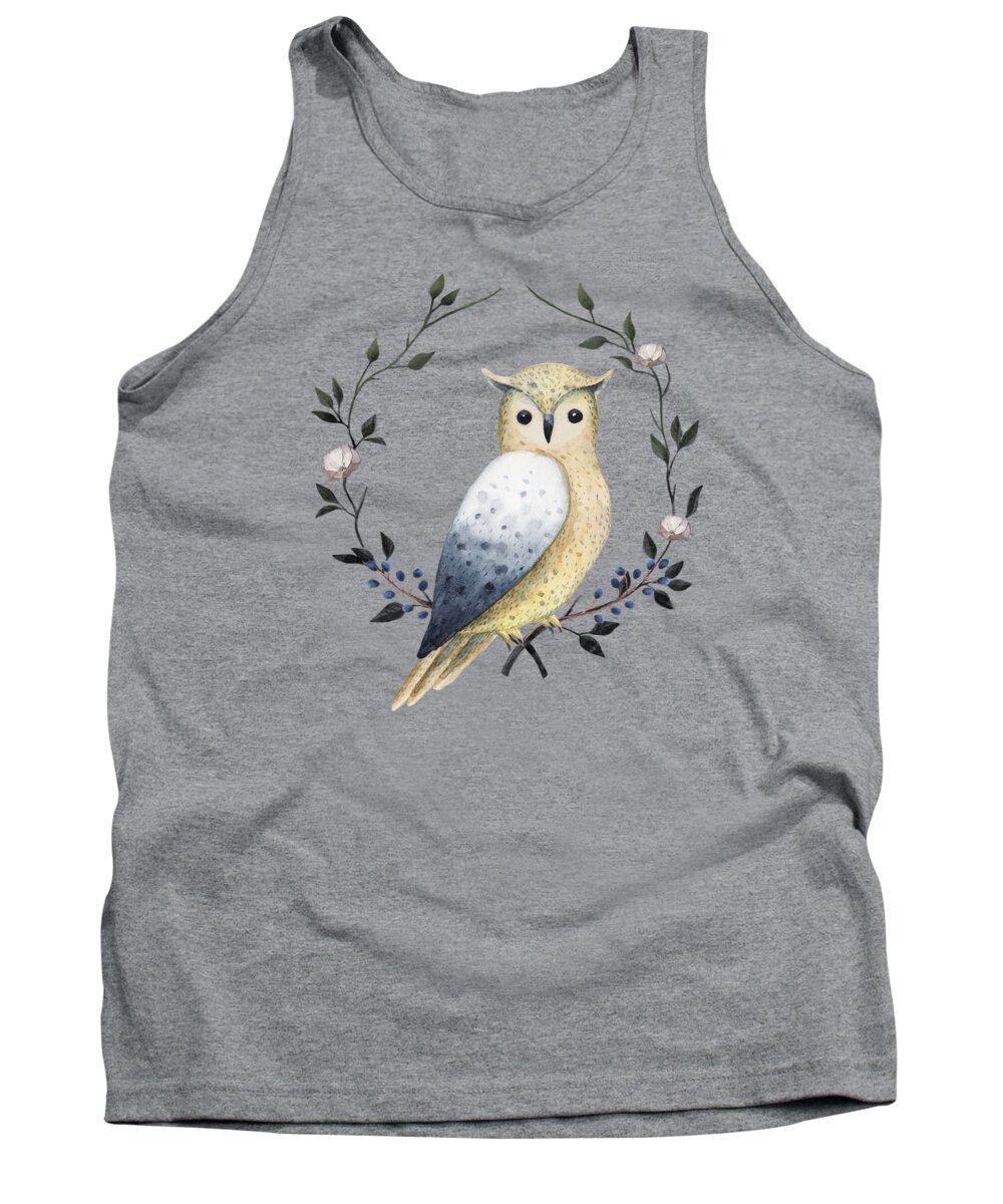 Painting Tank Top featuring the painting Long Eared Owl On A Laurel by Little Bunny Sunshine