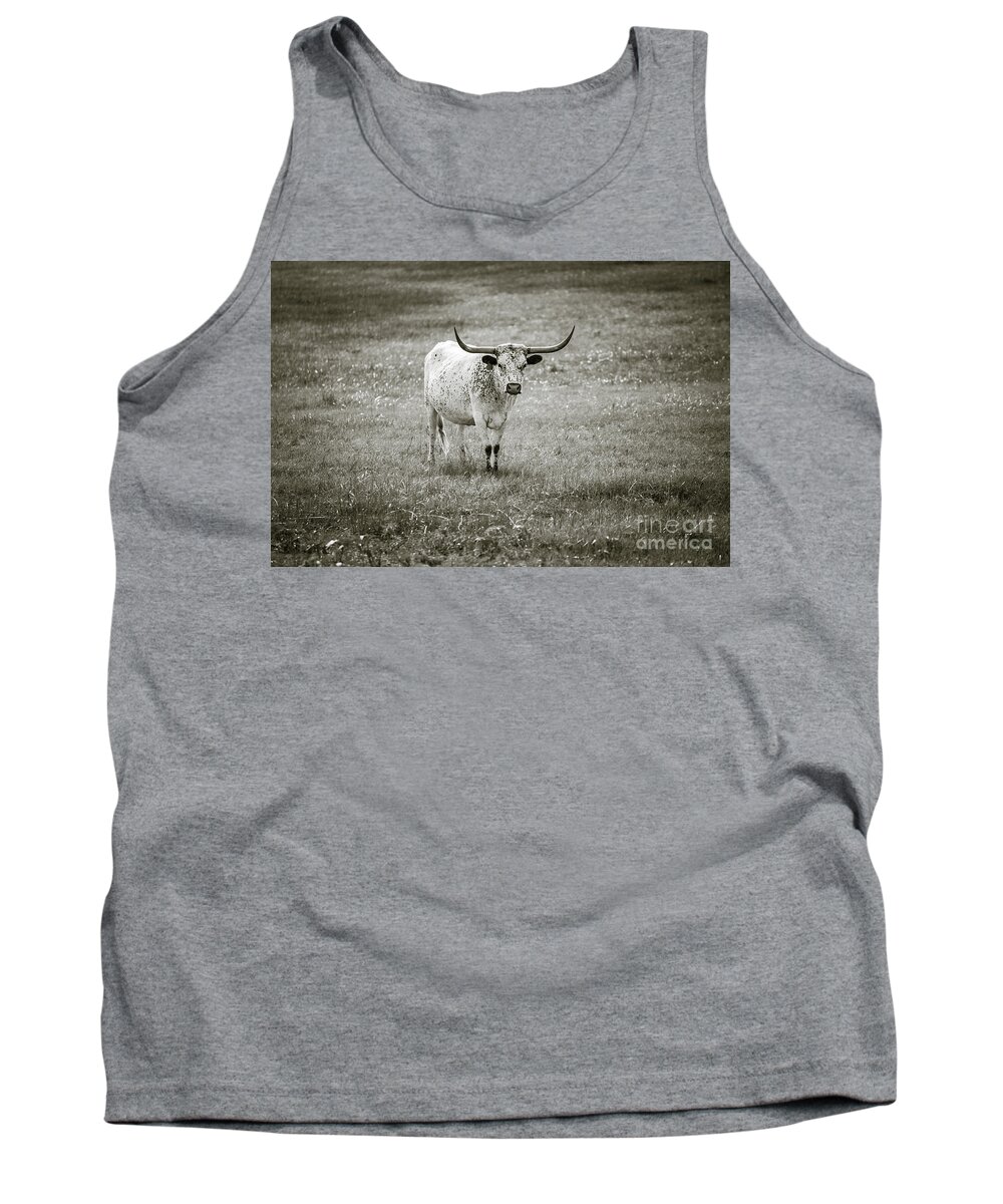 Longhorn Tank Top featuring the photograph Longhorn monochrome 2 by Anthony Michael Bonafede