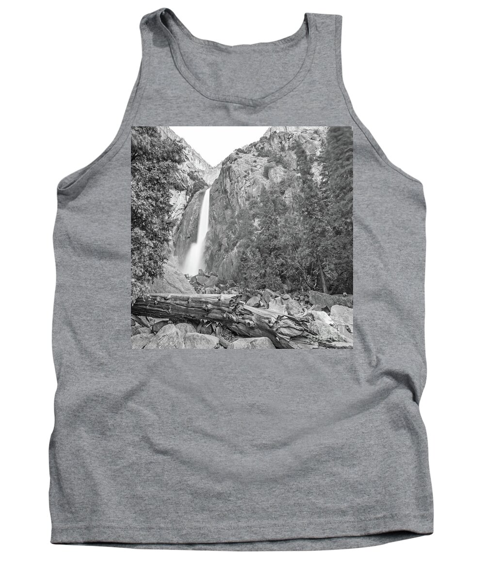 Lower Yosemite Falls In Black And White By Michael Tidwell Tank Top featuring the photograph Lower Yosemite Falls in Black and White by Michael Tidwell by Michael Tidwell