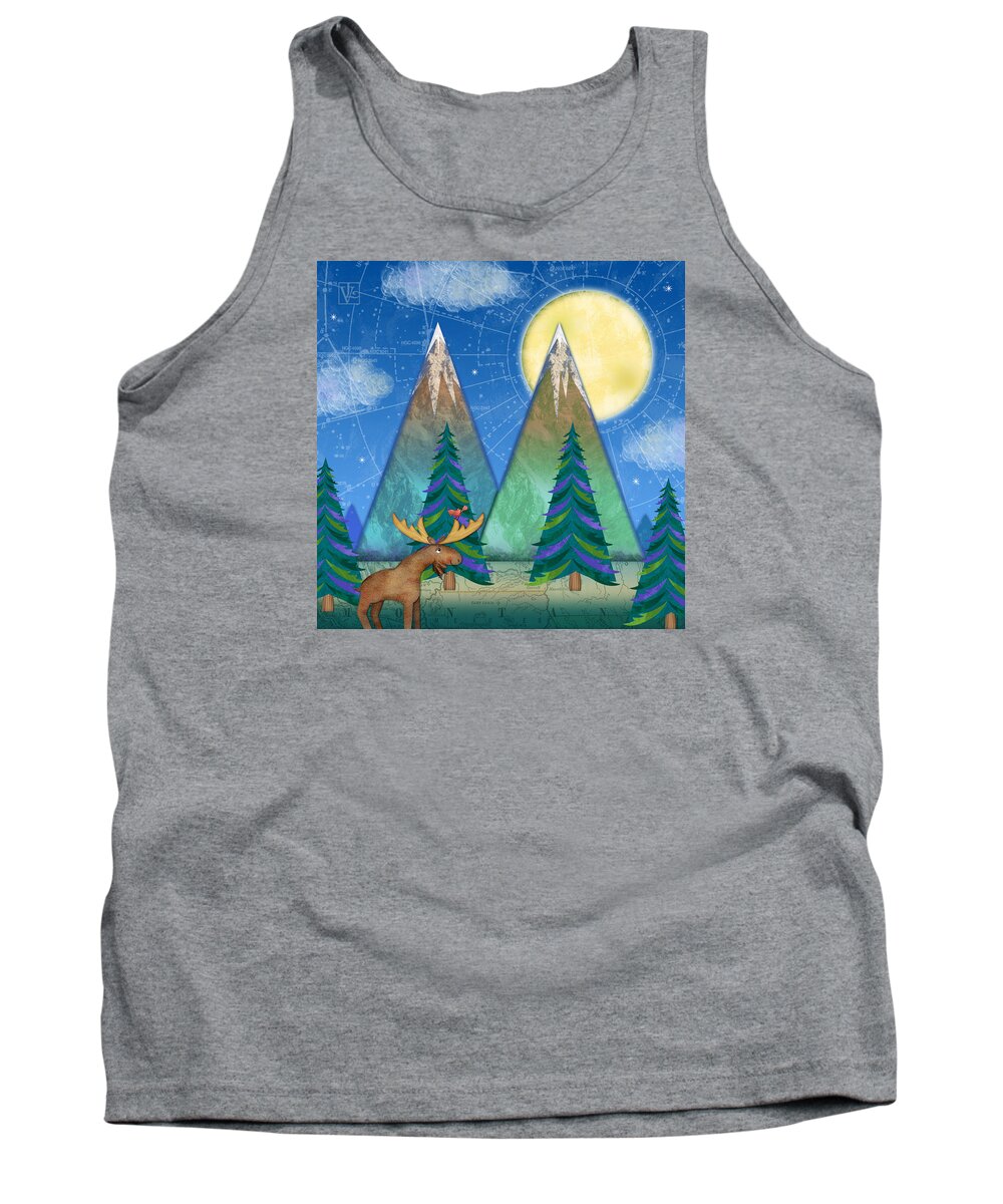 Letter M Tank Top featuring the digital art M is for Mountains and Moon by Valerie Drake Lesiak