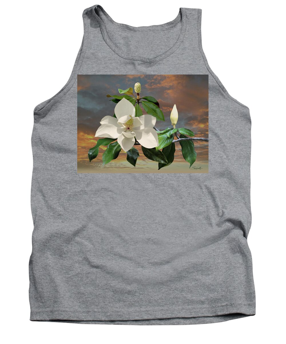 Flower Tank Top featuring the digital art Magnolia Sunset by M Spadecaller