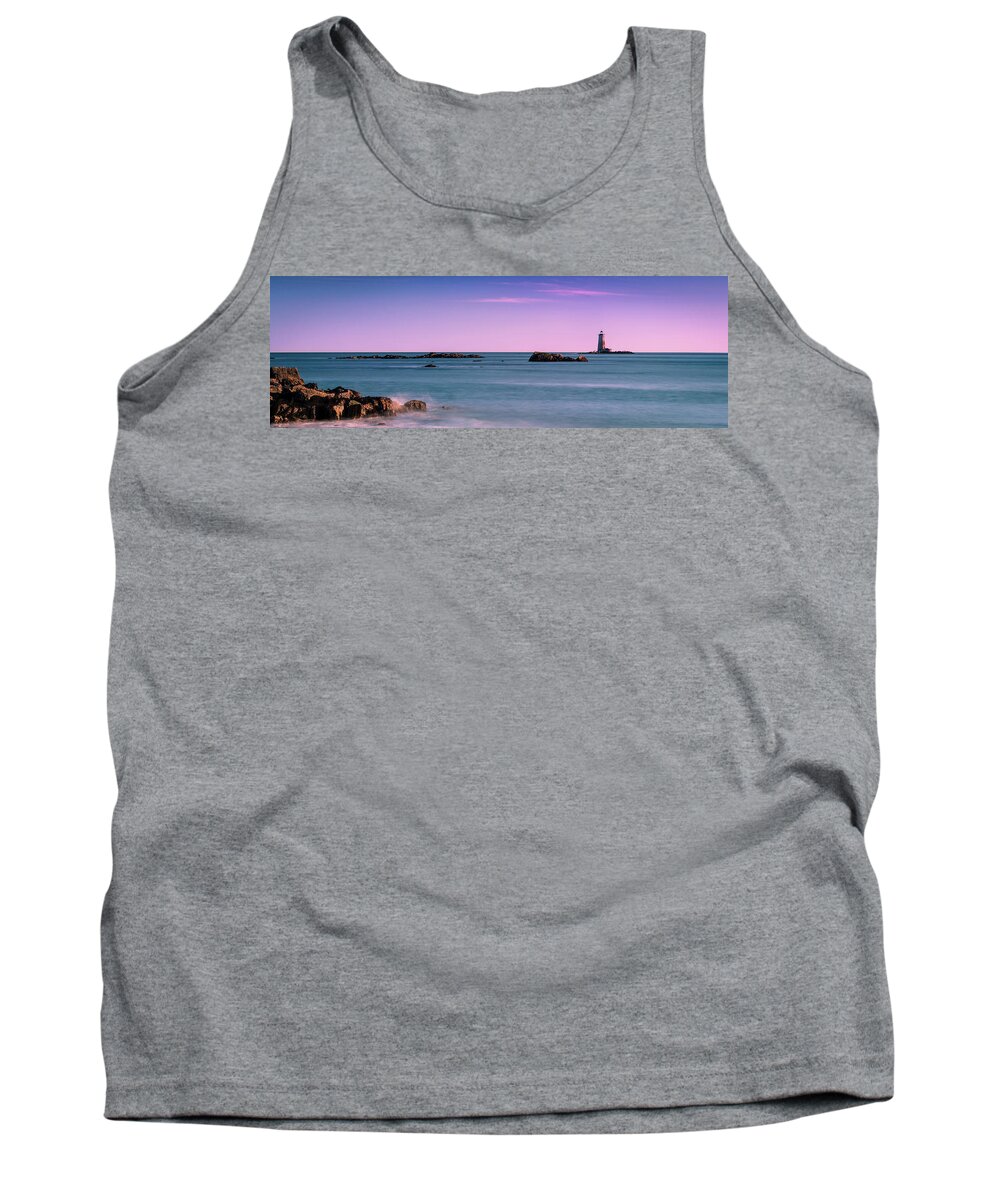 Maine Tank Top featuring the photograph Maine Whaleback Lighthouse on Piscataqua River at Sunset by Ranjay Mitra