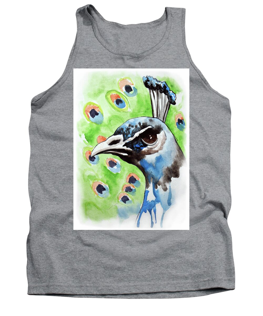 Peacock Tank Top featuring the painting Majestic - Peacock bird art by Amy Giacomelli