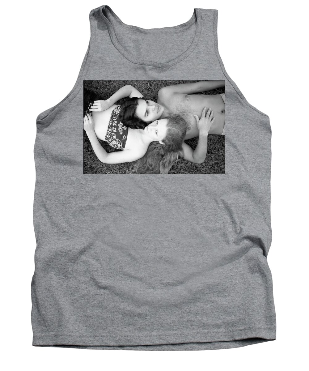 Heads Tank Top featuring the photograph Man and Woman, Head-to-Head, 1973 by Jeremy Butler