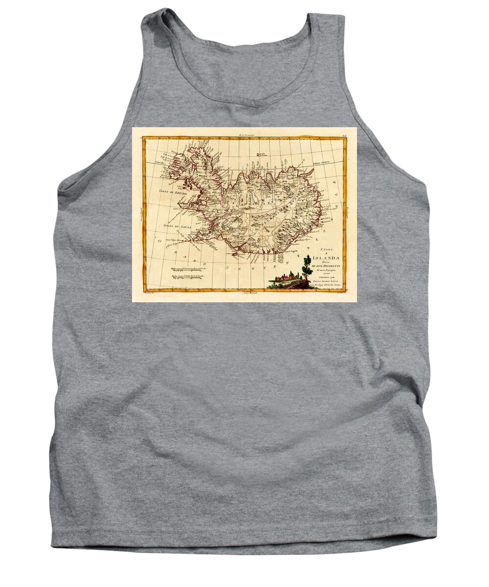 Map Of Iceland Tank Top featuring the photograph Map Of Iceland 1791 by Andrew Fare