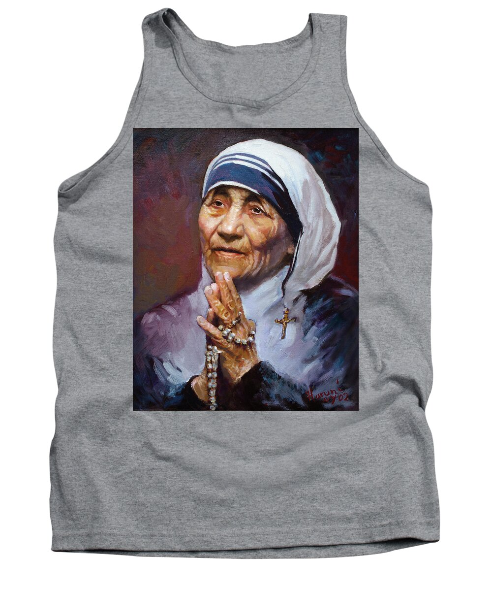 Mother Teresa Artwork Tank Top featuring the painting Mother Teresa by Ylli Haruni