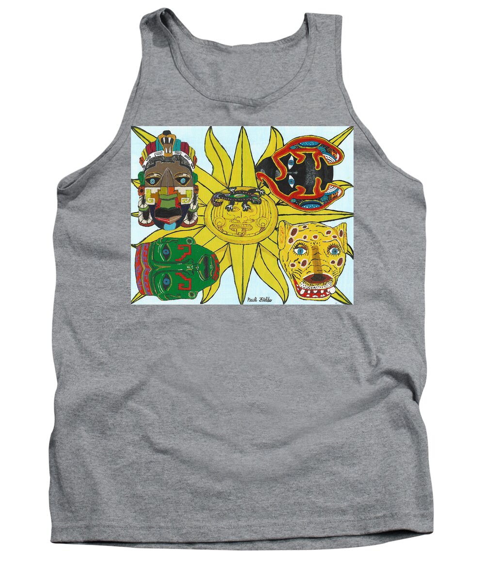 Aztec Tank Top featuring the painting May Aztec Masks by Paul Fields