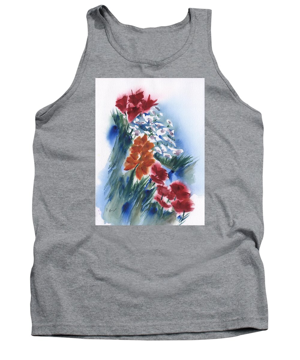 Meadow Flowers Abstract Tank Top featuring the painting Meadow Flowers Abstract by Frank Bright