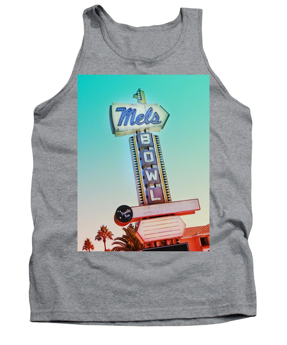 Vintage Tank Top featuring the photograph Mels Bowl Retro Sign by Kathleen Grace