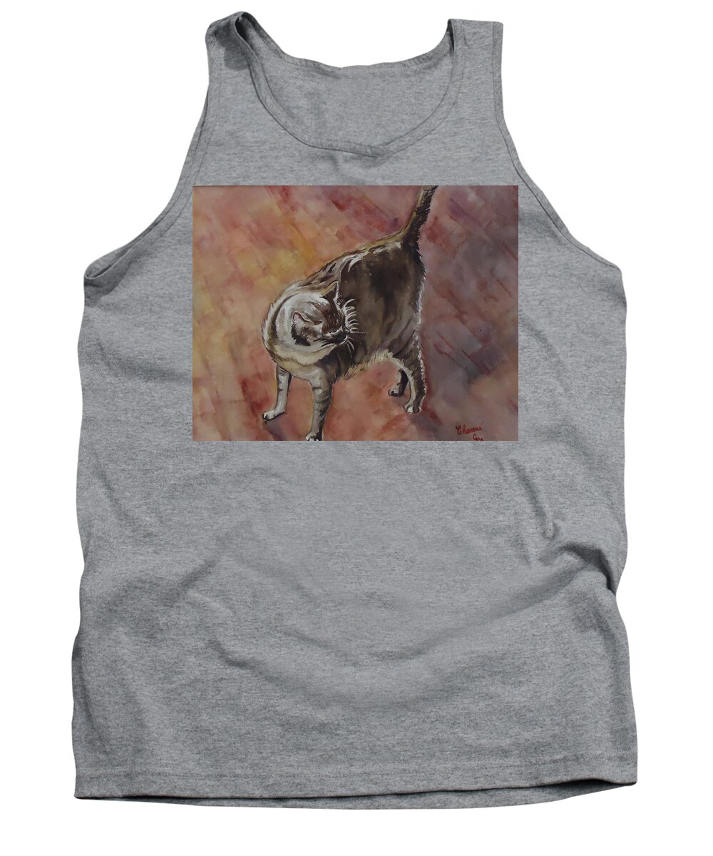 A Cat With An Attitude Looking For Something To Get Into. Cat. Siamese Tank Top featuring the painting Meow by Charme Curtin