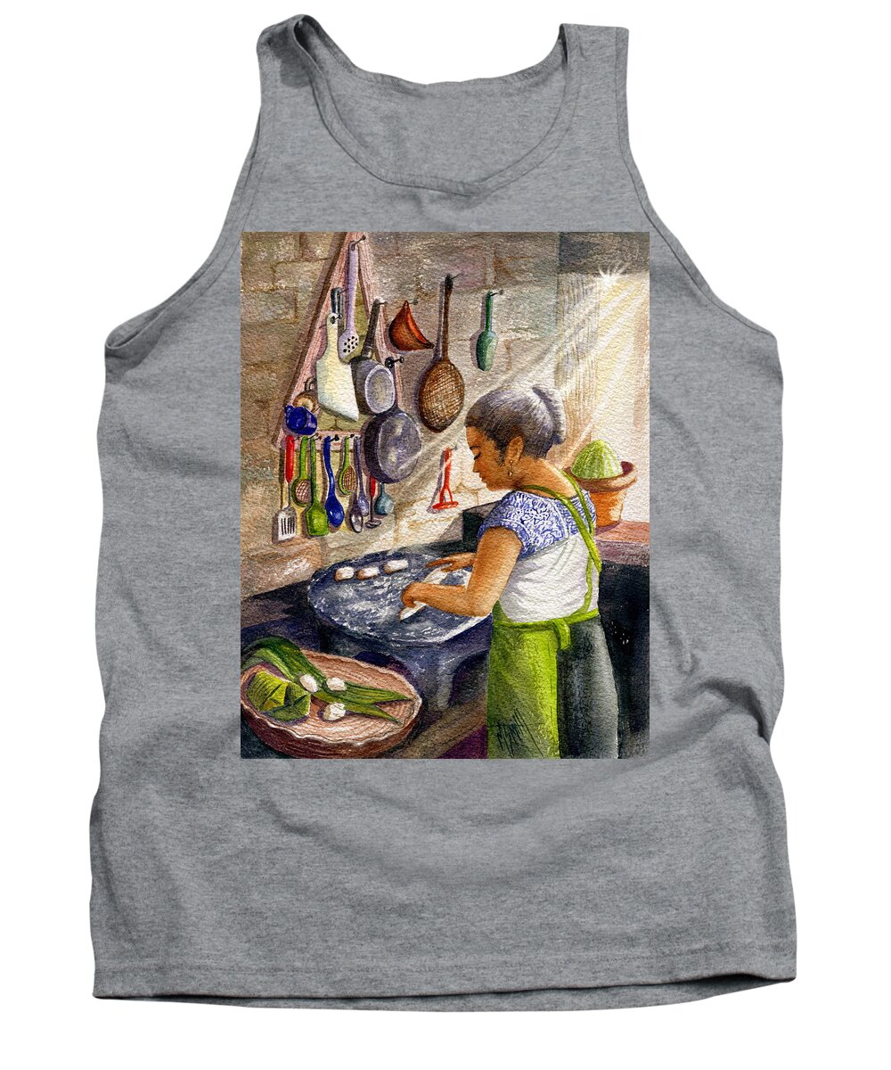 Mexican Culture Tank Top featuring the painting Mika, The Tamale Maker by Marilyn Smith