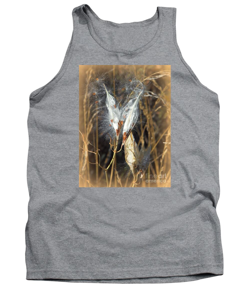 Milk Weed Pods Open Up And Their Silks Begin To Unfurl With The Seeds Into The Fall Air Southwestern Colorado Tank Top featuring the digital art Milk weed pods by Annie Gibbons