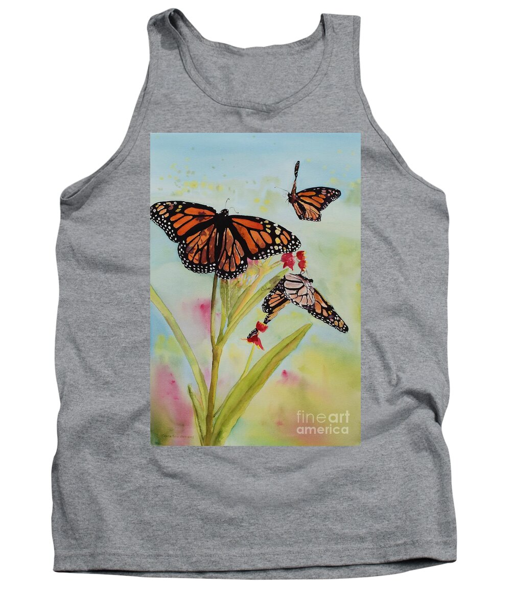Monarchs Tank Top featuring the painting Milkweed Party by Celene Terry