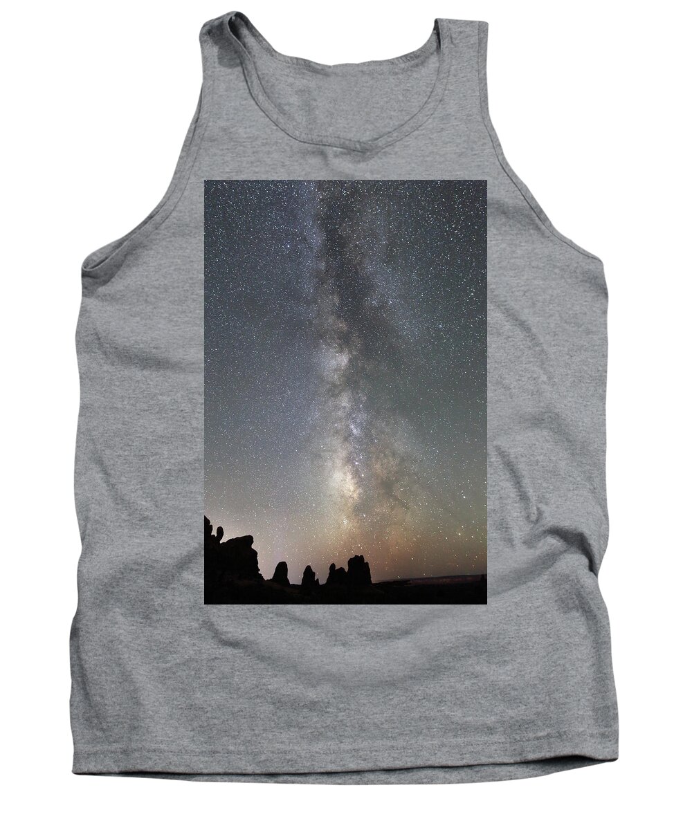 Milky Way Tank Top featuring the photograph Milky Way over Arches NP Two by Jean Clark