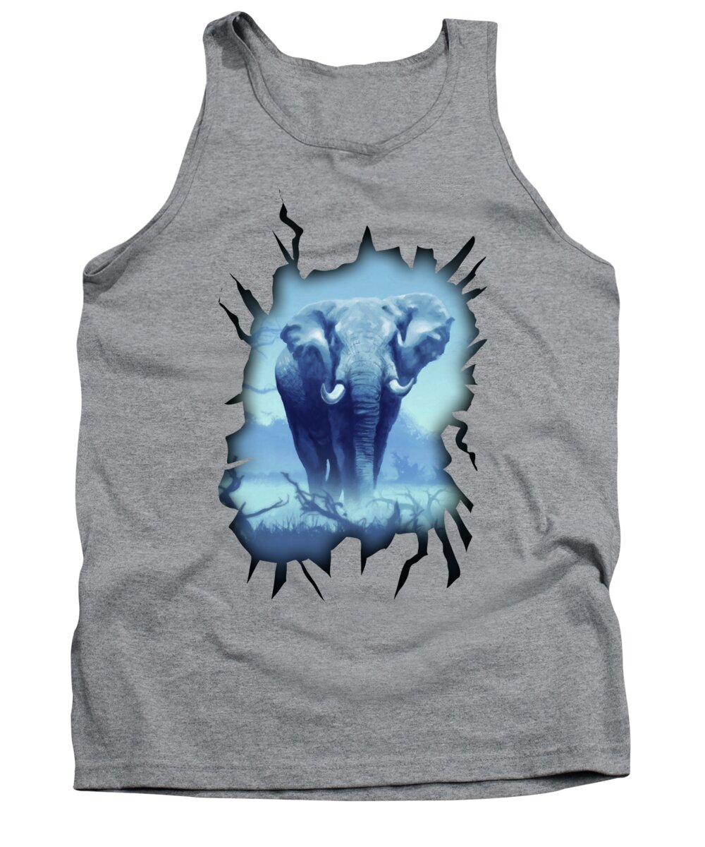 Blue Tank Top featuring the digital art Misty Blue Morning in the Tsavo by Anthony Mwangi