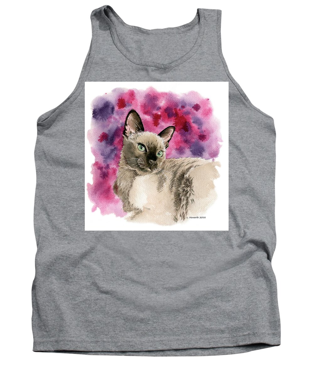 Cat Tank Top featuring the painting Mocha and Mint by Louise Howarth
