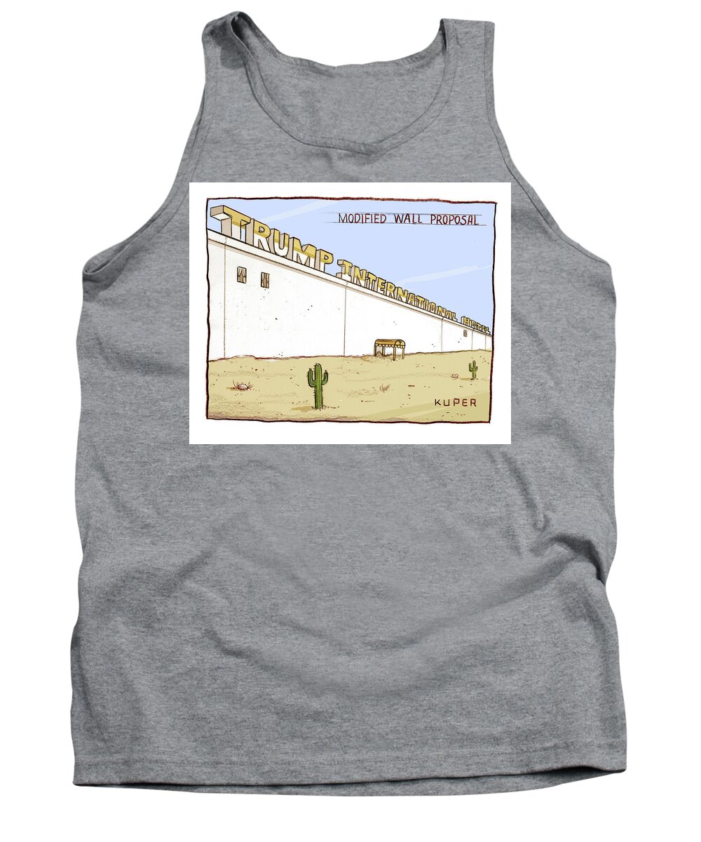 Modified Wall Proposal: Trump International Hotel Tank Top featuring the drawing Modified Wall Proposal by Peter Kuper