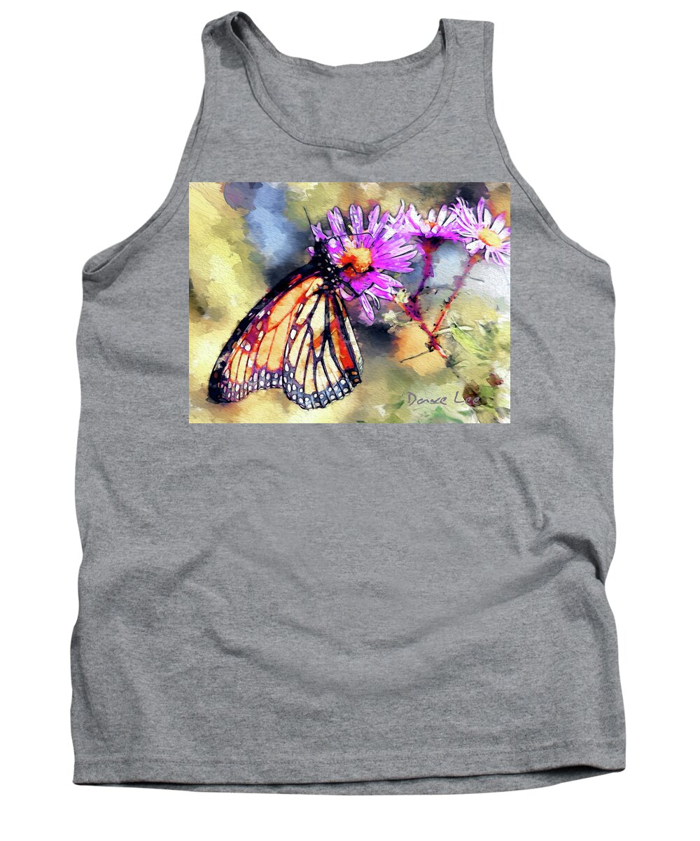 Monarch Tank Top featuring the mixed media Monarch On Lavender by Dave Lee